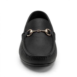 Mocassins en cuir véritable pour hommes, bout rond, à enfiler, noirs, semelle extérieure en caoutchouc amorti, pour le bureau et les occasions professionnelles, toutes saisons, export BD - Product Image 2