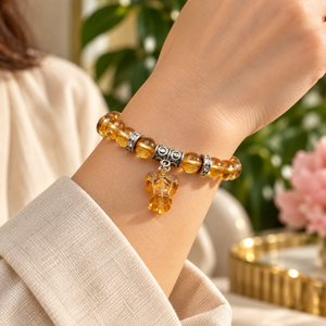 Bracelet extensible en alliage de zinc avec perles de Bouddha en citrine naturelle, cristal jaune, cadeau, bijoux de méditation - Product Image 4