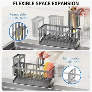 Organizzatore per Lavello con Portaspazzole e Portasponge in Acciaio Inox 304 Antiruggine, Soluzione di Stoccaggio per Dispenser di Sapone da Cucina - Product Image 4
