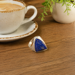 Natural <b>Lapis</b> <b>Lazuli</b> Gemstone Bohemian Style Statement <b>Ring</b> 925 Sterling Silver 18k Gold Rose Gold Geometric Trillion Cut - Product Image 6