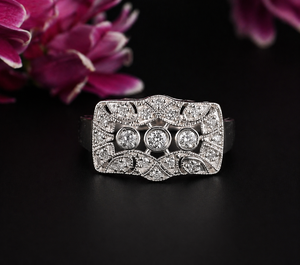 Vintage Diamond Cluster <b>Ring</b> 0.50 Ct Natural Diamonds Art Deco Style Sterling Silver <b>Ring</b> - Product Image 1