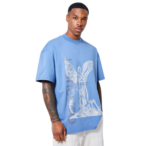 T-shirt pour homme en coton 100% surdimensionné 300 GSM, imprimé sur le devant, gris, col rond, manches courtes, streetwear, fournisseur d'usine de marque privée - Product Image 1