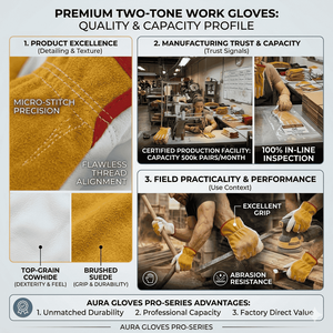 Guantes de Conducción de Cuero de Vaca de Alta Calidad, Resistentes al Calor y a las Chispas, Protección para Manos, Guantes de Jardinería - Product Image 3