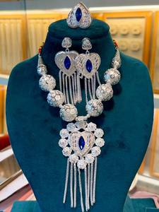 Silver Plated Statement Necklace <b>Set</b> with Earrings and Bracelet for Women Wedding Jewelry A-53272 - Product Image 3