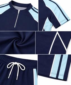 Ensemble de maillot de bain anti-UV à séchage rapide et écologique pour homme, bleu marine, manches longues, blocs de couleur, rayures bleu clair, cordon de serrage - Product Image 4