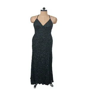Robe en tulle de luxe vert émeraude, forme trompette, broderie florale à sequins, respirante, fabricant indien ODM, pour femmes - Product Image 3