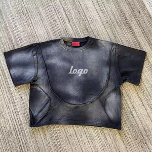 NUEVAS Camisetas con Logotipo Personalizado 2026, Estilo Boxy, Cortas, Estampadas, al por Mayor, con Bolsillo, para Hombre, de Algodón Liso, Negras, Vintage, Lavado Ácido - Product Image 1