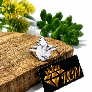 Natural White Buffalo Turquoise <b>Ring</b> 925 Sterling Silver Rhodium Plated Bezel Set Natural Cabochon Stone Wedding <b>Ring</b> - Product Image 5