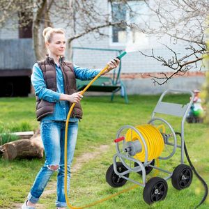 Carrello Avvolgitubo da Giardino con 4 Ruote, Impugnatura Antiscivolo, Design Portatile in Acciaio e Plastica per Irrigazione del Prato - Product Image 2