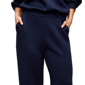 Pantalon de survêtement en molleton bleu marine pour femme, coupe droite décontractée, taille élastique, logo personnalisé, streetwear OEM - Product Image 3