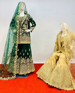 Ropa DE BODA paquistaní, traje de cuna adornado con piedra Jarkan con blusa pesada, chaqueta nupcial Dupatta Lehenga, vestido de red hecho en 9 colores - Product Image 2