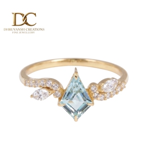 Dhruvansh Creations 9k Solid <b>Gold</b> Lab Grown Diamond Lab Grown Paraiba Tourmaline Prong <b>Set</b> Kite-Shaped Cocktail <b>Ring</b> Trendy - Product Image 1