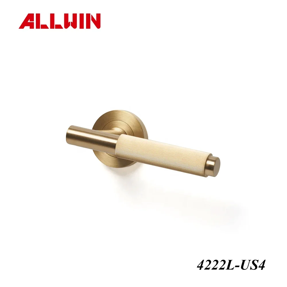 Fancy Solid Brass Straight Knurled Lever Door Handle In Brushed Brass