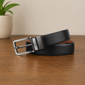 Ceinture en cuir réversible noire pour homme avec boucle ardillon argentée, réglable, pour tenue habillée, décontractée, professionnelle et formelle, vente en gros, fournisseurs - Product Image 5