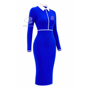 Robe moulante mi-longue bleue pour femmes Zeta Phi Beta avec col polo blanc contrastant, fermeture éclair quart de tour, manches longues, robe décontractée ajustée - Product Image 2