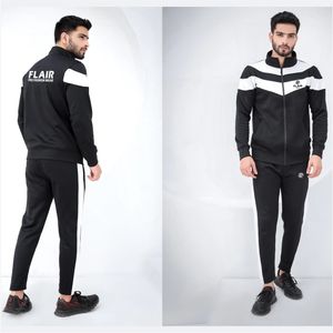 Chándal Deportivo Negro de Corte Regular para Invierno, Casual, Ecológico, 100% Algodón Orgánico con Panel en Contraste Blanco - Product Image 3