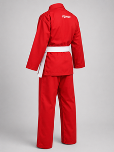 F2WIN Kimono de Taekwondo pour Adulte en Coton Rouge avec Ceinture Blanche, Extensible, Respirant, Coupe Classique, Unisexe, Tenue d'Arts Martiaux - Product Image 2
