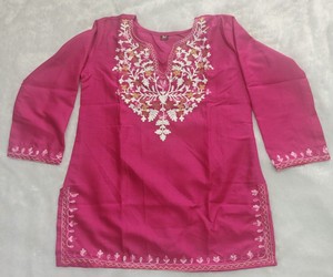 Kurta en coton rose pour femmes, broderie blanche, tenue décontractée régulière, style indien pakistanais, tenue traditionnelle 85435- BLUESTAR- BS...160 - Product Image 2