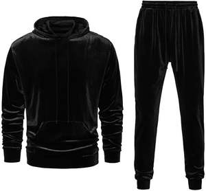 Conjunto Deportivo de Dos Piezas Personalizado de Terciopelo y Felpa para Hombre, Corte Ajustado, con Capucha, Ropa Deportiva Urbana para Gimnasio - Product Image 1