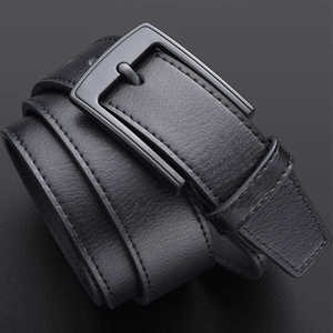 Cinturón Formal de Cuero Genuino Negro, Hebilla de Acero Rectangular, Moldeado en una Sola Pieza, Cinturón Duradero para Hombre de 1 3/8 Pulgadas de Ancho - Product Image 1
