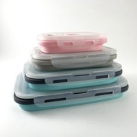 Boîte à lunch carrée pliable chauffable en silicone de qualité alimentaire avec couvercle en PP, compatible micro-ondes et lave-vaisselle, écologique, gain de place, type bento pour