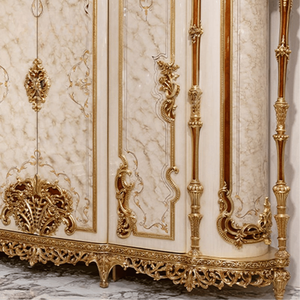 Armario de Madera Maciza de Lujo, Estilo Europeo Antiguo, en Caoba con Tallado a Mano Dorado, para Hotel y Dormitorio - Product Image 3