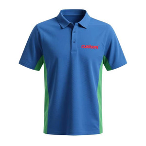 Polo de Hombre en Color Azul Verde con Bloques de Color, Manga Corta, Logotipo Bordado, Informal, Transpirable, de Poliéster Tejido - Product Image 3
