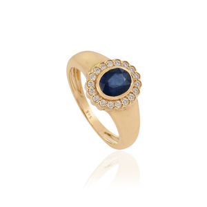 OEM ODM <b>Customized</b> Bulk Design Real K14 Yellow Gold Blue Sapphire & Diamond Halo Signet <b>Ring</b> For Men Wedding Party Jewelry - Product Image 3