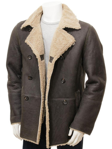 Men's Brown Genuine Leather <b>Waterproof</b> Breathable Eco-Friendly Moto <b>Jacket</b> Stand Collar Zipper Closure Slim Fit <b>Winter</b> Wear - Product Image 3
