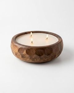 Wooden Candle Bowl Round Handmade Candle Stand Farmhouse Decorative Holder for Home Christmas - Product Image 1