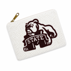 Monedero de cristal hecho a mano con cuentas de los Bulldogs de Mississippi, cartera con cremallera bordada personalizada, venta al por mayor OEM ODM - Product Image 2