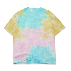 T-shirt à manches courtes tie-dye pour homme, col rond, coupe classique, tricoté, décontracté, avec motif tie-dye bleu, rose, jaune - Product Image 1
