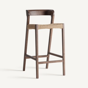 Tabouret de bar en teck de qualité supérieure avec siège en tissu doux et dossier incurvé, chaise moderne de luxe pour café, restaurant et hôtel - Product Image 1