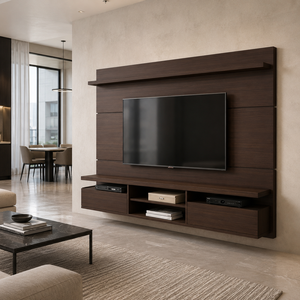 Modern <b>Wall</b> Mounted <b>TV</b> <b>Unit</b> Solid Wood Entertainment Center Floating Media Console Storage Cabinet for Living Room Apartment - Product Image 1
