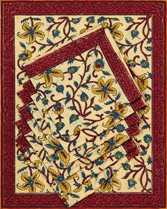 ชุดแผ่นรองจานพิมพ์ลายบล็อกมือแบบบากรู สีขาว ทำจากผ้าฝ้าย คุณภาพส่งออก สีธรรมชาติ ซักได้ ชุดผลงานชิ้นเอก - Product Image 1