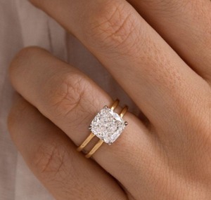 Luxury <b>Cushion</b> Cut CZ Diamond Enhancer <b>Ring</b> Secure Prong Setting Gold Double Band Birthstone Jewelry For Her Engagement - Product Image 3
