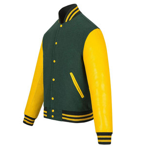 เสื้อแจ็คเก็ตวาร์ซิตี้สีเขียวและเหลืองสำหรับผู้ชาย ทรงปกติ ปกคอพับ ติดกระดุม สีพื้น ผลิตจากหนัง PU เหมาะสำหรับใส่ในฤดูใบไม้ร่วง - Product Image 3