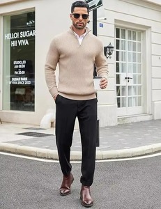 Pull en laine tricoté sur mesure pour homme, col zippé 1/4, couleur unie, manches longues, vêtement d'automne - Product Image 4