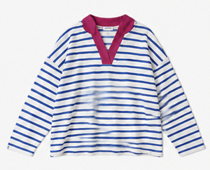 Sweat-shirt décontracté ample à manches longues pour femme, col en V, rayé, respirant, écologique, avec appliqué sur le devant - Product Image 2
