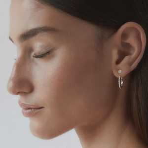 <b>Hoop</b> Ear Jackets Pave Set Round Cut Lab Grown Diamond Everyday Wear Minimalist Luxury Enhancer Pair 14K 18K Solid Gold Wholesale - Product Image 2