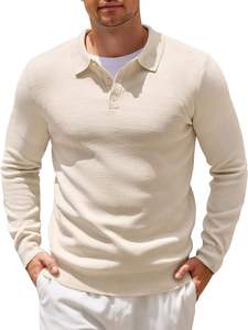 Men's Long Sleeve Knit Shirt Regular Fit Pullover Solid Color Geometric Pattern Winter Business Button-<b>Down</b> Beige L - Product Image 4