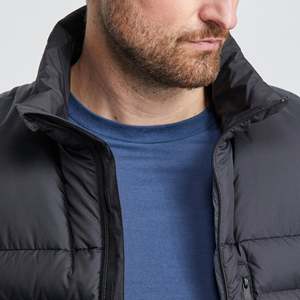 Chaleco Acolchado Negro para Hombre, Cuello Alto, Cierre de Cremallera, Cortavientos, Ropa de Invierno Informal, Corte Regular, Color Sólido, Fibra de Poliéster - Product Image 4