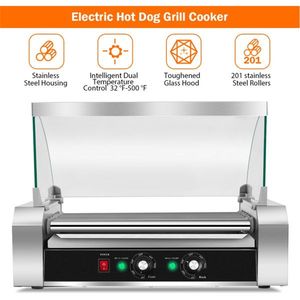 เครื่องทำฮอทดอกสแตนเลส 7 แถว พร้อมฝาครอบกระจกนิรภัย และพื้นผิวย่างขนาด 17.7"x9.8" พร้อมอุปกรณ์อุ่นและเก็บความร้อน - Product Image 6