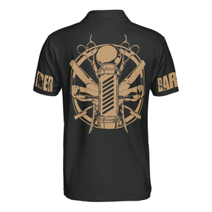 T-shirt personnalisé à manches courtes coupe classique pour barbier, avec design graphique sublimé, col en V, en polyester, pour uniformes de salon - Product Image 3