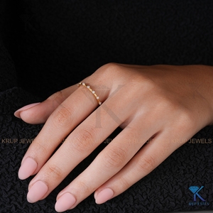 <b>Dainty</b> Spaced Lab Grown Round Brilliant Cut Yellow Solid Gold Wedding Band Station <b>Ring</b> Minimalist Fine Jewelry - Product Image 3