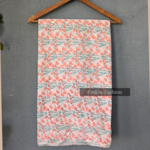 Tela de Algodón Puro Orgánica Transpirable Tejida a Mano con Estampado de Bloques de Jaipur - Estampado Floral de Enredaderas en Tono Azul Verdoso y Naranja, Venta al por Mayor por Metros - Product Image 3