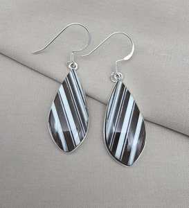 Pendientes de Ágata, Piedras Preciosas Naturales con Rayas Blancas y Negras, Joyería Hecha a Mano, Plata de Ley 925, Venta al por Mayor - Product Image 2