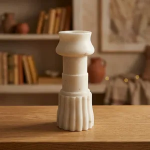 Marble Round <b>Candle</b> Holder Tabletop Indoor Traditional Design Durable Living Room Decor All Seasons - Product Image 5