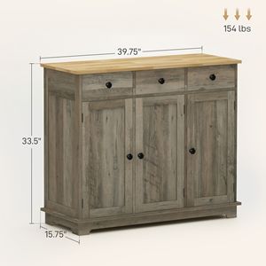 Aparador de Cocina Gris Envejecido con Múltiples Cajones y Estante Ajustable - Product Image 3