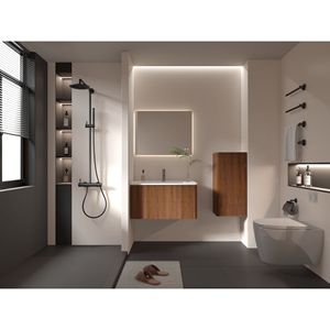 CC0414S305 Mobiletto Laterale Galleggiante a Strisce Noce per Bagno, Montaggio a Parete, Salvaspazio, Scaffali Bagno Preassemblati - Product Image 4